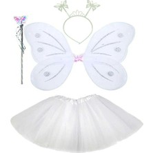 Beyaz Kelebek Kostümü - Beyaz Kelebek Kostüm Aksesuar Seti 4 Parça