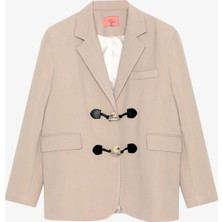 Toka Aksesuarlı Oversize Blazer Ceket Bej