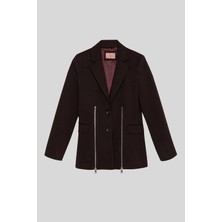 Fermuar Aksesuarlı Blazer Ceket Kahverengi