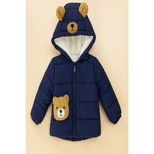 Yeni Sezon Sevimli Ayıcık Kulaklı Cepli Içi Kürk Astarlı Fermuarlı Kapüşonlu Kalın Kışlık Kaban-Mont