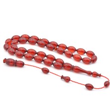 Usta Işi Sistemli Beyzi Kesim Açık Kırmızı Sıkma Kehribar Tesbih 185