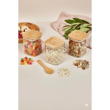 3 Lü Kaşıklı Cam Kavanoz Seti Baharatlık Saklama Kavanozu 450 ml