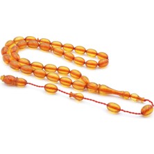 Hakkı Usta Imzalı Beyzi Kesim Şeffaf Bej Sıkma Kehribar Tesbih Bilek Boy