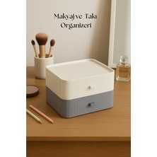 Bemy Çarşı 2 Katlı Çekmeceli Makyaj Organizeri & Çok Amaçlı Düzenleyici Gri Beyaz