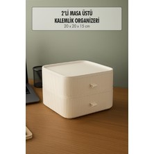 Bemy Çarşı 2 Katlı Çekmeceli Kalemlik & Ofis Masa Üstü Düzenleyici & Çok Amaçlı Organizer Beyaz