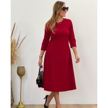 Arben Boutique Kadın Uzun Truvakar Kol Bisiklet Yaka Midi Modal Elbise