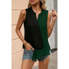 Arben Boutique Kadın Kolsuz V Yakalı Blok Renkli Ithal Krep Bluz