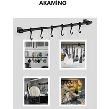 Siyah 6 Kancalı Çok Amaçlı Mutfak Banyo Havlu Kupa Fincan Kaşık Bez Askısı - Askı