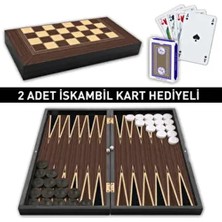 Alpsan Lotus Ceviz Kaplama Tavla Dama Seti 2 Adet İskambil Kart Hediyeli Mıknatıslı Kapama Mekanizması ile