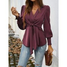 Aisha Elbise Kadın Uzun Kollu Kruvaze Yakalı Önden Bağlamalı Ithal Krep Bluz