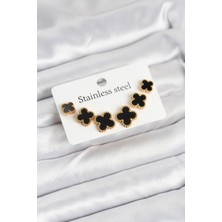 Mç Plus Erb 316L Çelik Gold Siyah Renk 3 Boy Yonca Küpe Seti