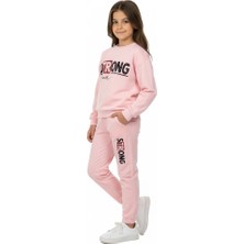 Mnk Baby & Kids Strong Motif Kız Çocuk Eşofman MNK0625 %100 Pamuk Pembe Renk 9 Yaş İçin Rahat ve Şık Tasarım