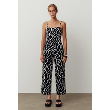 Askılı Biyeli Desenli Viskon Tulum