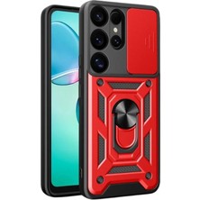 Zengezur Newface Samsung Galaxy S25 Ultra Kılıf Pars Lens Yüzüklü Silikon - Kırmızı