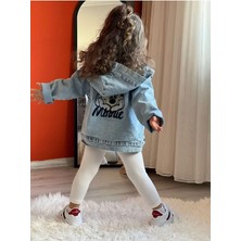 Kız Çocuk Kapüşonlu Nakışlı Mevsimlik Kot Ceket-Kot Mont