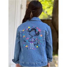 Kız Çocuk Çiçek Nakışlı Kot Ceket-Jeans Ceket/kot Mont-Jeans Mont