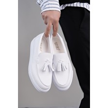 ET153 Bloom Bağcıksız Püsküllü Cilt Erkek Günlük Spor Klasik Ayakkabı Bt - Beyaz