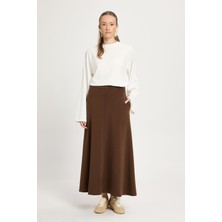 Kadın Kahve Modal Kumaş Yumuşacık Örme Uzun Etek 30007