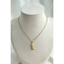 Çelik Altın Rengi Minimal Balık KOLYE(45CM)