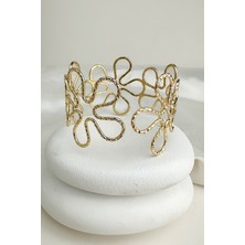 Altın Rengi Metal Yonca Çiçek Kol Aksesuarı (Çapı:9cm)