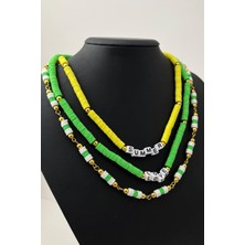 Üçlü Kombin Fimo Kolye (Ölçü:43+5 Cm)