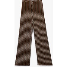 Bürümcük Beli Bağcıklı Yüksek Bel Çizgili Pantolon