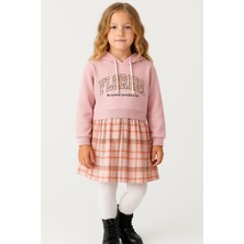 Kız Çocuk Sweatshirt Görünümlü Ekose Desenli ELBISE-1710 P