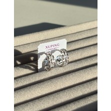Xuping Çelik Taşlı Küpe Halka Küpe Gümüş Renk | Kadın Modern Luxe Silver Model Küpe Eternal Sunshine