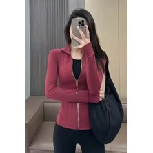 Bordo Cepli Parmak Delikli Street Y2K Crop Hırka