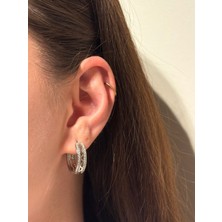 Xuping Çelik Küpe Silva Silver Gümüş Renk Taşlı Oymalı Çelik Halka Kadın Küpe Modern ve Zarif Es