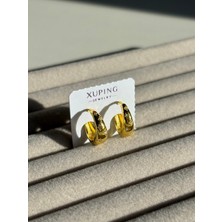 Xuping Çelik Küpe Sole Gold Altın Renk Taş Detaylı Çelik Halka Küpe | Şık ve Modern Kadın Küpe Es