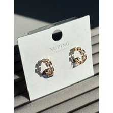 Xuping Çelik Taşlı Küpe Halka Küpe Rose Gold | Kadın Modern Luxe Model Küpe Eternal Sunshine