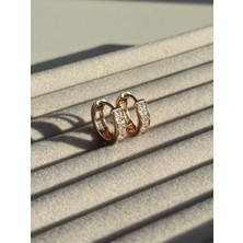 Xuping Çelik Küpe Kadın Rose Gold Altın Renk Taşlı Küpe Işıltılı Halka Model Eternal Sunshine