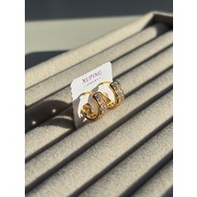 Xuping Çelik Küpe Dora Altın Renk Taşlı Kadın Halka Küpe & Parlak ve Zarif Çelik Takı Modeli Es