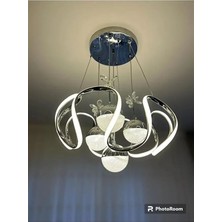 Dalga 3 Renk Işık Kumandalı Özellikli Modern Krom Kaplama Sarkıt LED Avize