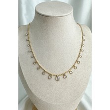 Altın Rengi Oval Taş Sıralı Zarif Kolye (45CM)
