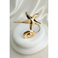 Altın Rengi Deniz Yıldızı Midye Detay Ayarlanabilir Kol Aksesuarı (Çapı:9cm)