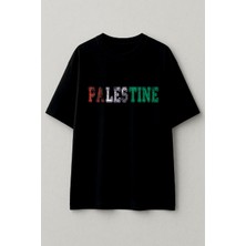 Free Palastine (Özgür Filistin) Tişörtü,siyah Renk Baskılı Tişört