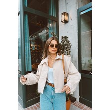 Taş Rengi Pile Detaylı Astarlı Ceket