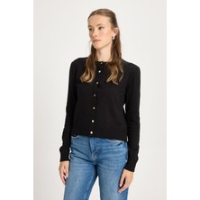 Düğmeli Triko Hırka Siyah