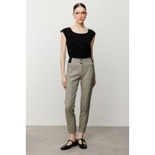 Ekol Kadın Ekoseli Dar Paça Pantolon 2082 Gri