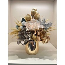 Yapay Çiçekli Gold Metal Vazo No:6