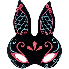 Siyah Renk Mavi Kırmızı Simli Siyah Süet Kaplama Tavşan Maskesi 18X16 cm