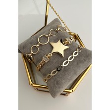 Altın Rengi Yıldız Detaylı Çoklu Bileklik Seti (18CM)