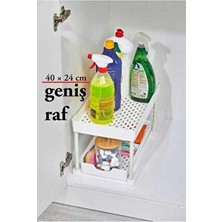 Origa Beyaz 2 Katlı Sürgülü Mutfak Banyo Dolap Tezgah Altı Evye Altı Plastik 45 x 20 cm Geniş Raf