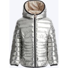 Original Marines Parlak Kapüşonlu Kız Mont - Gümüş