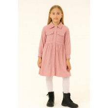 Kız Çocuk Uzun Kollu Düğmeli Elbise - Pembe 1549 Somon