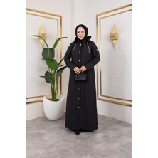 Glr & Gym Edahan Kadın Büyük Beden Tam Boy Kapüşonlu Düğmeli Astarsız Kapitone Mont/ceket