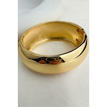 Özel Seri Altın Rengi Bombeli Oval Kelepçe Bileklik (Iç Çapı:6cm)