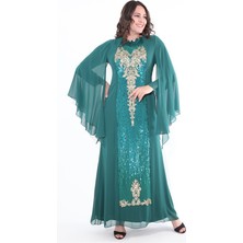 Ladıes Fırst Büyük Beden 3046 Zümrüt Uzun Abiye Elbise